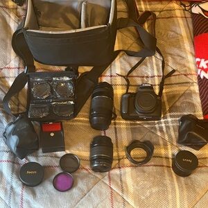 Canon Black DSLR Camera Body with Lenses and Carry Bag